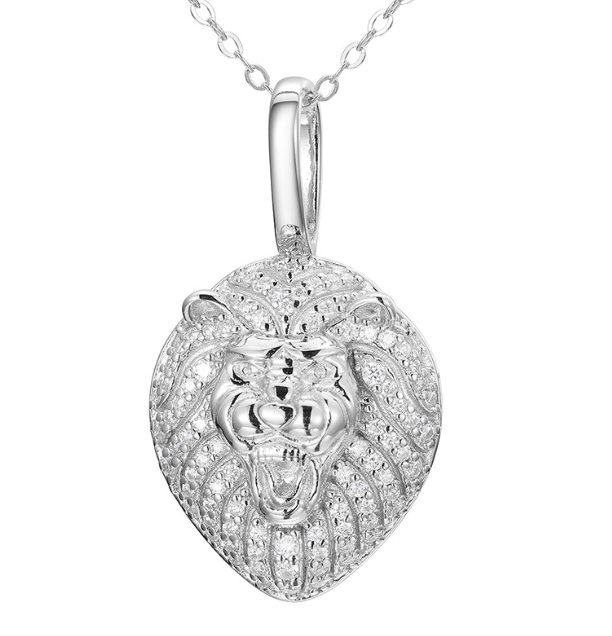Silver Moissanite Lion Head Necklace