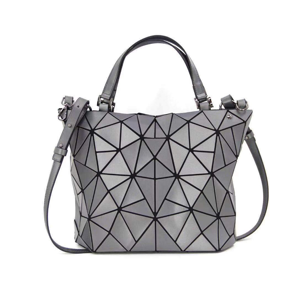 Kbinter Geometric Holographic Handbag – Rainbow Luminous Shard Lattice Purse in Silver (Large)