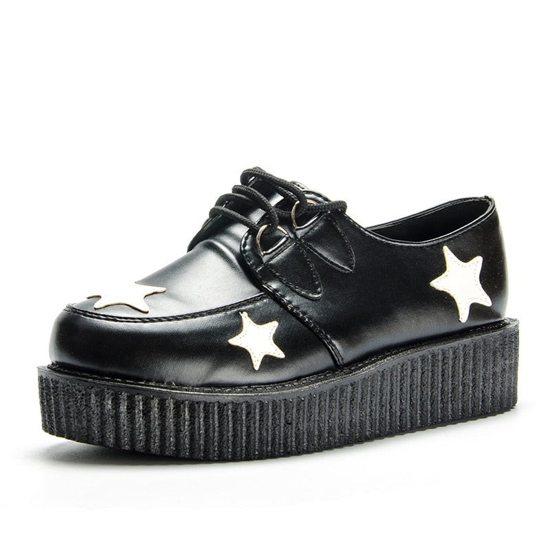 Women's Star Design Flat Platform Leather Shoes