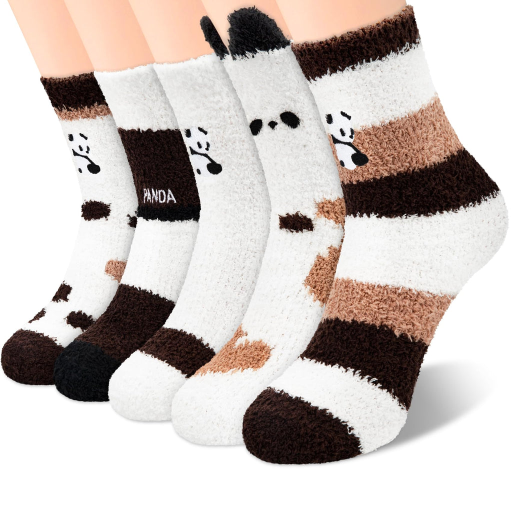 YSense Fuzzy Cat Socks for Women – 5 Pairs