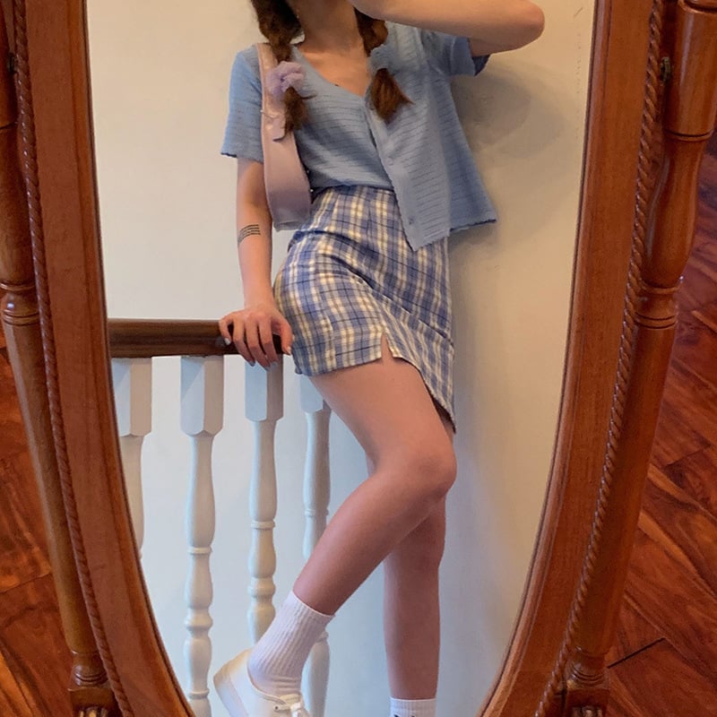 Women's High-Waist Plaid A-Line Skirt