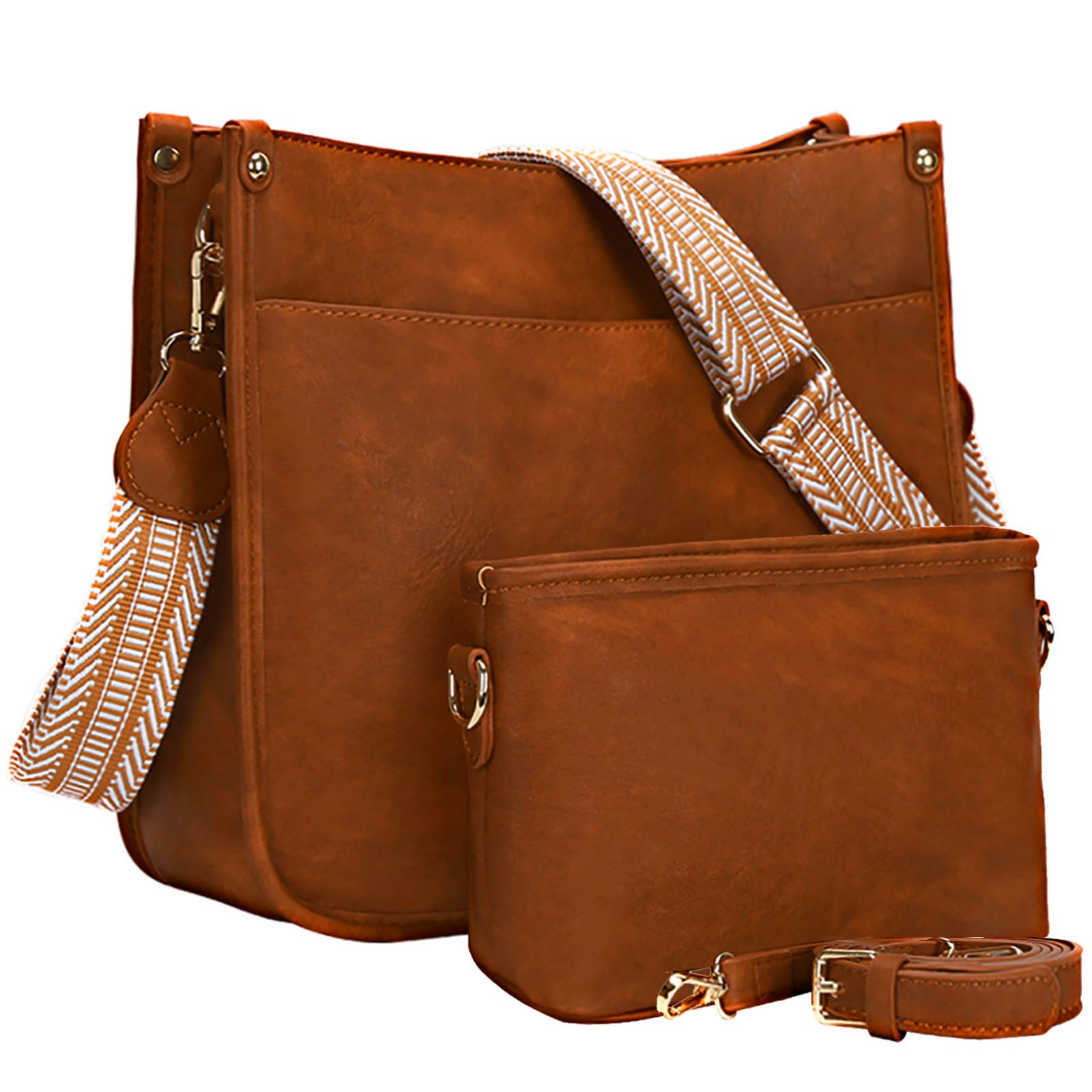 Cottoncode 2-Piece Vegan Leather Crossbody Bag Set for Women – Hobo Handbag & Mini Purse with Adjustable Straps