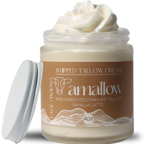 Amallow Grass Fed Beef Tallow Whipped Moisturizer – Natural Face & Body Lotion 4 fl. oz.