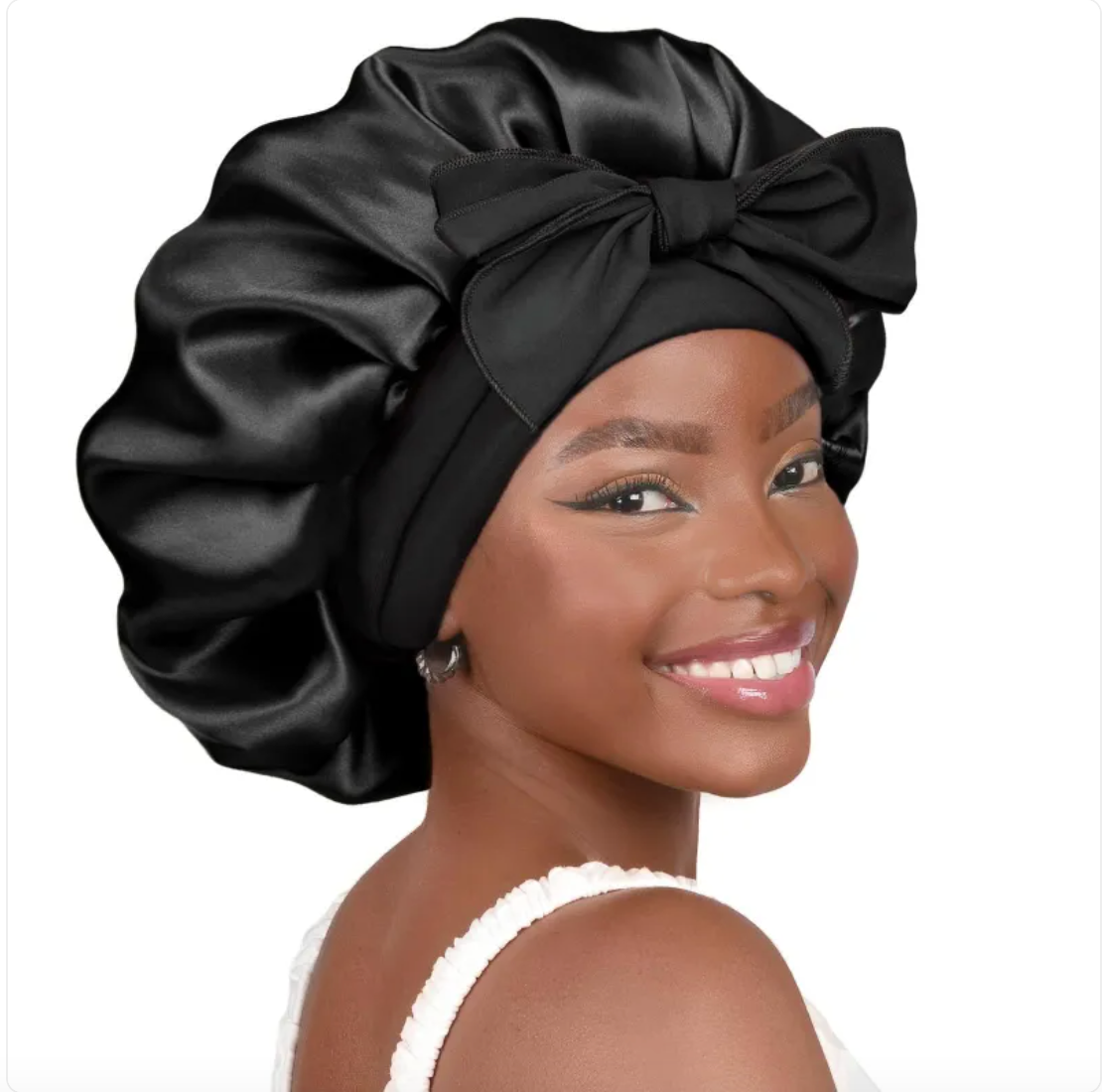 Double-Layer Bow Wide-Brimmed Hair Care Hat – Shower Cap & Hair Wrap for Women