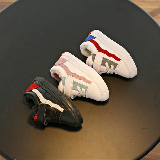 Kids' PU Leather Velcro Trainers with Rubber Sole
