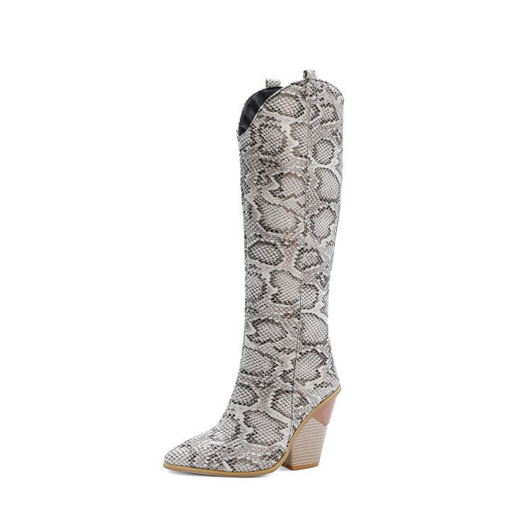 Snake Print High Heel Rider Boots