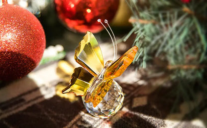 Glass Butterfly Figurine with Crystal Ball Base Decor