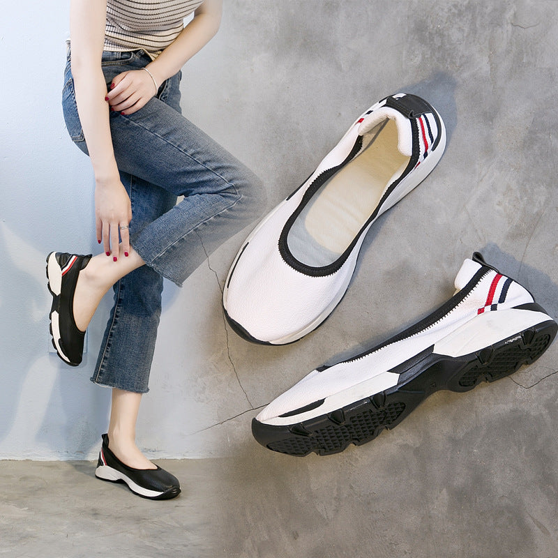 Damen-Ballerinas aus echtem Leder – runde Zehen, Slip-On-Schuhe