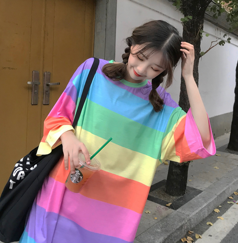 Rainbow Striped Short Sleeve T-Shirt
