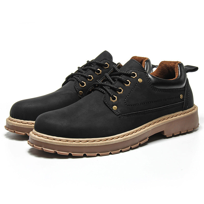 Men's British Style Workwear Shoes – Round Toe, Dark Blue, Brown, Black & Yellow