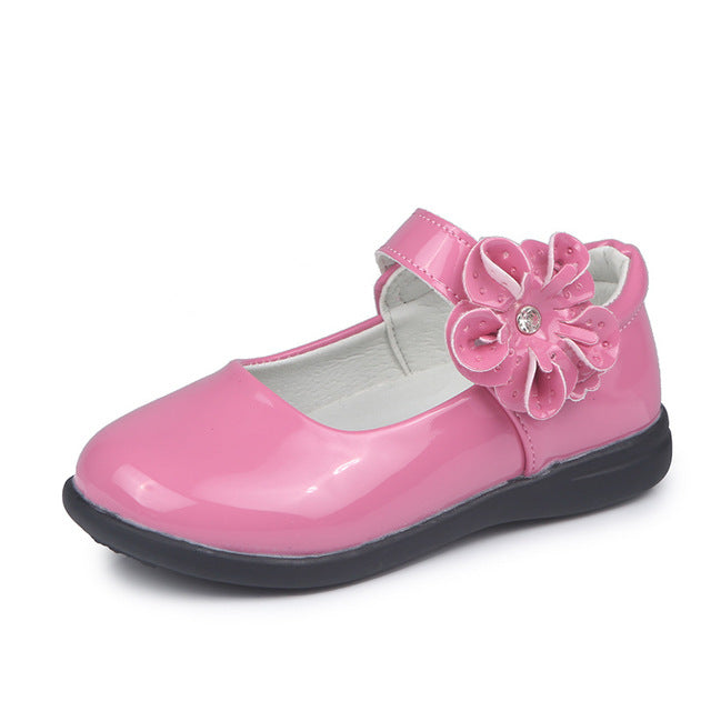 Kids' Purple Rhinestone Leather School Shoes for Girls