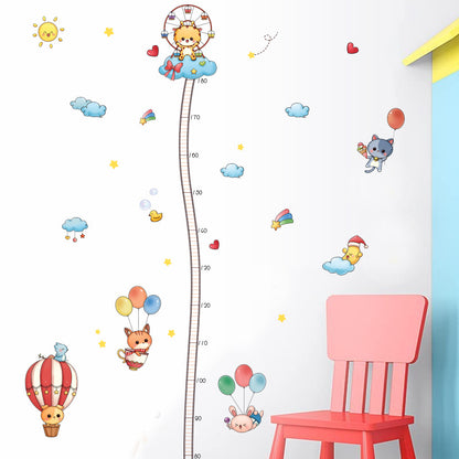 Cartoon Animal Height Stickers for Kids' Room Decor