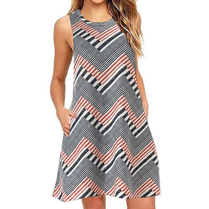 Women's Sleeveless Casual Back Zip T-Shirt Dress
