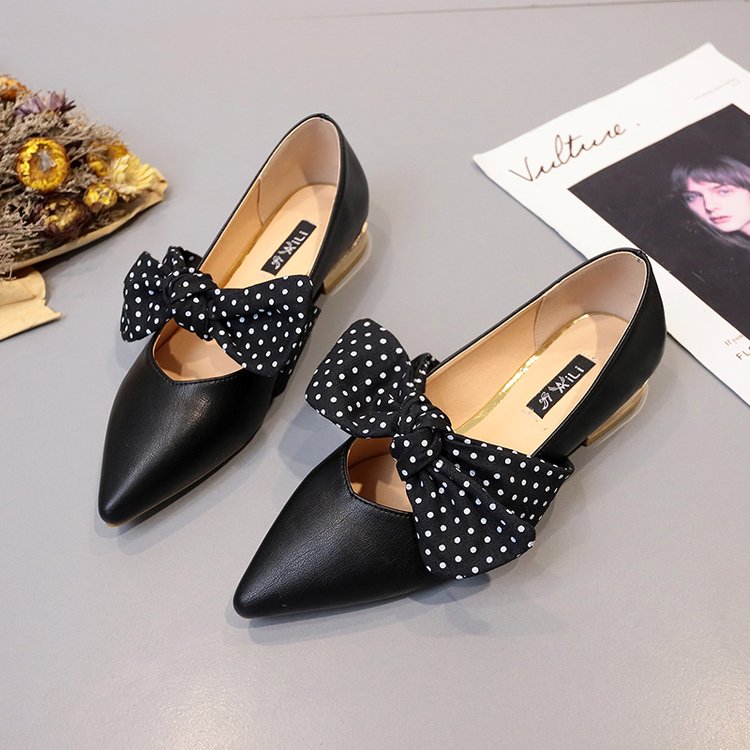Women's Bow Tie Mary Jane Flat Shoes – PU Leather, Square Toe, Black & Beige, EU 32–54