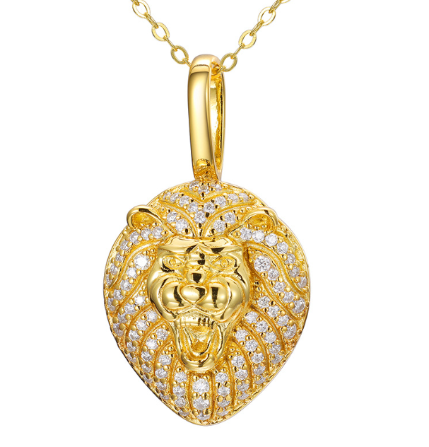 Silver Moissanite Lion Head Necklace