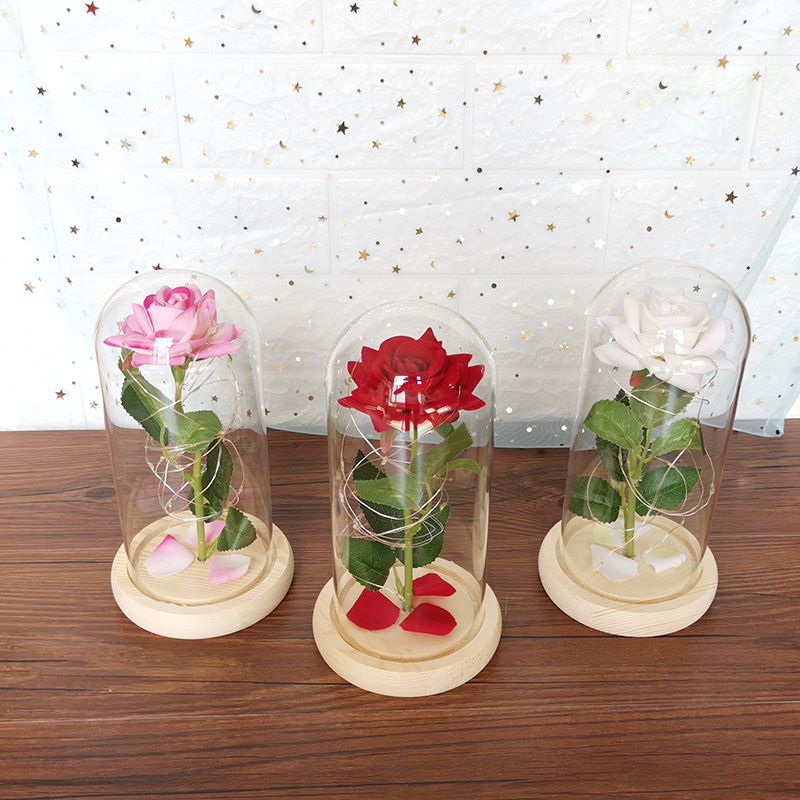 LED Rose Ornament Under Glass Cover