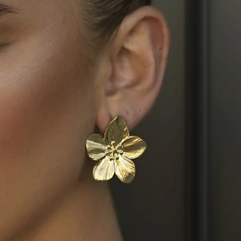 Matte Gold Flower Stud Earrings for Women