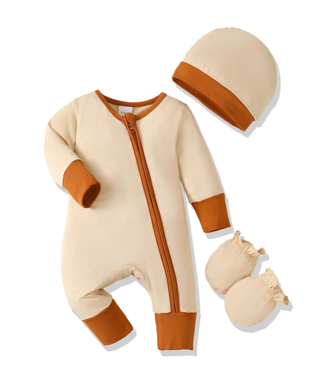 Newborn Zip Romper, Hat & Mittens Set