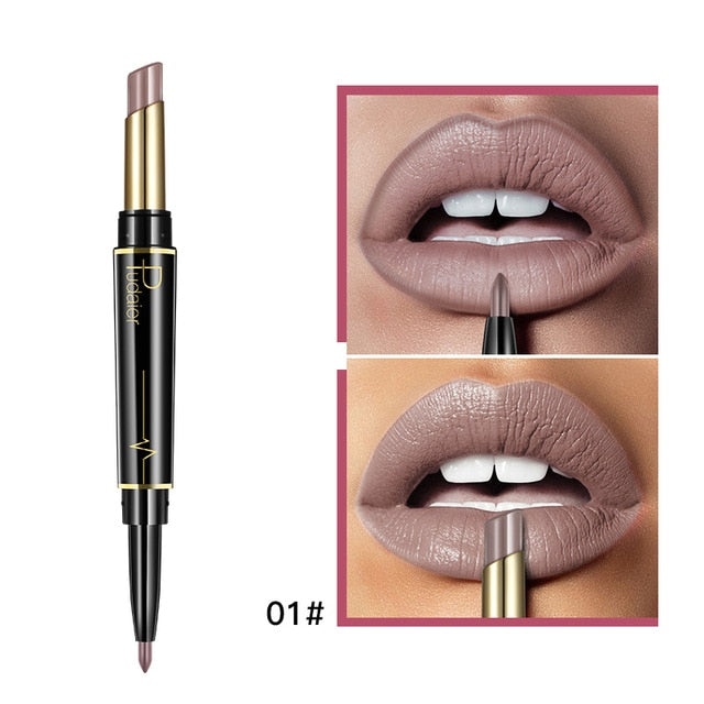 Double-Ended Matte Lipstick & Lip Liner Pencil – Long-Lasting Waterproof Lip Makeup