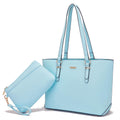Women's Tote Shoulder Bag & Matching Wrist Bag – 2-Piece Purse Set in Water Blue
