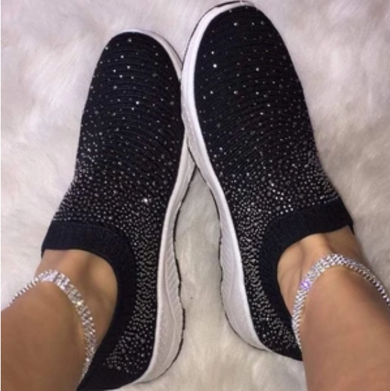 Rhinestone Sock-Style Flat Shoes for Women