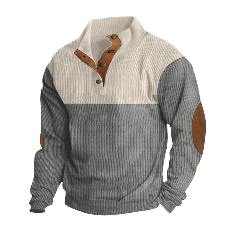 Sweat-shirt décontracté homme à col montant et boutons – Haut ample à manches longues disponible en 5 couleurs