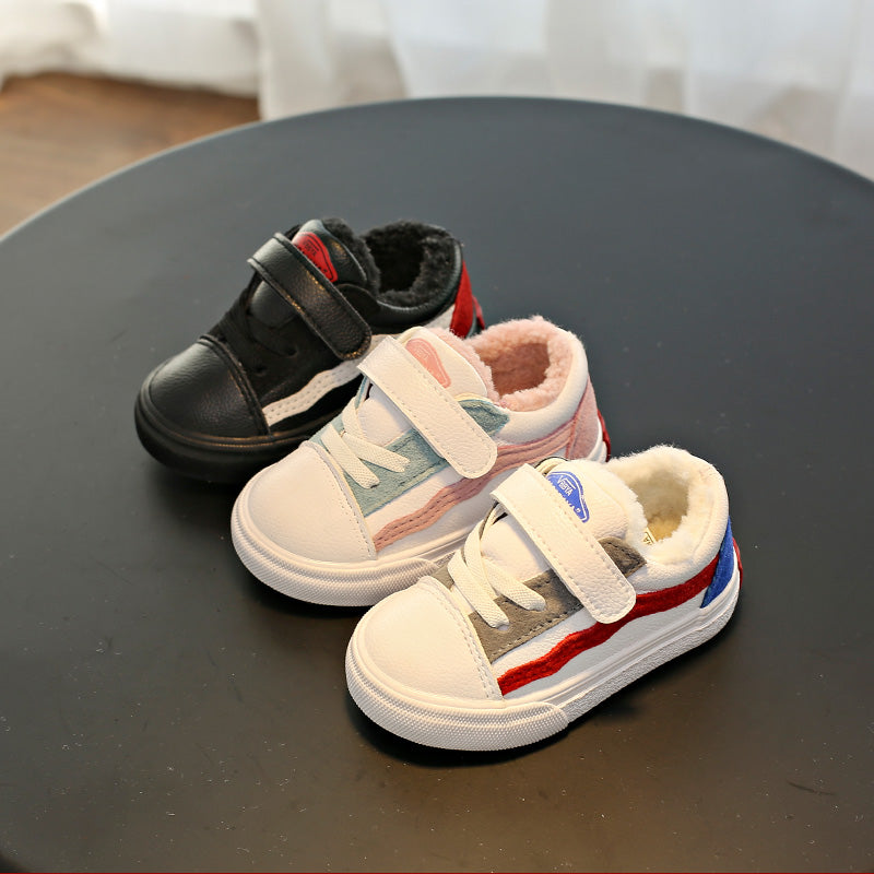 Kinder-Sneaker aus PU-Leder mit Klettverschluss und Gummisohle