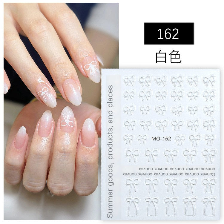 5D Embossed Bow Nail Stickers – Black, White & Silver