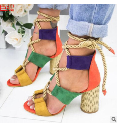 Color Block Chunky Heel Sandals