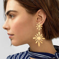 Double Flower Gold-Plated Drop Earrings