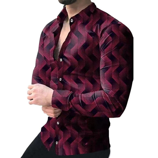 Men's Pattern Printed Long Sleeve Dress Shirt – Button-Down