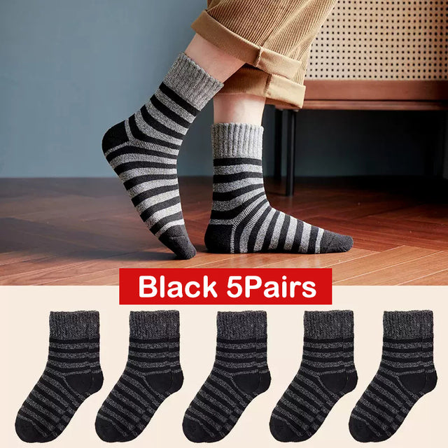 Men's Thick Striped Winter Socks – 5 Pairs
