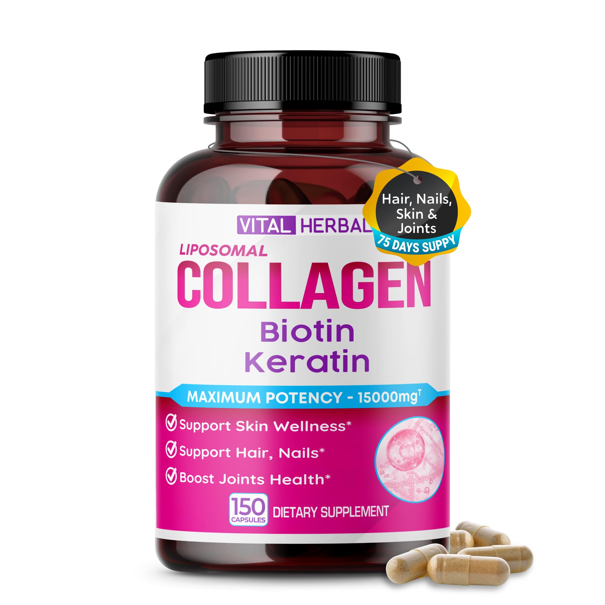 VITAL HERBAL Liposomal Collagen with Biotin & Keratin – Skin, Hair, Nails & Joints