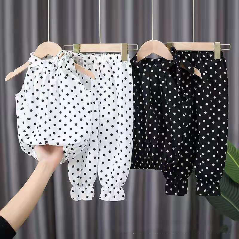 Summer Baby Girls Polka Dot Chiffon Clothing Set