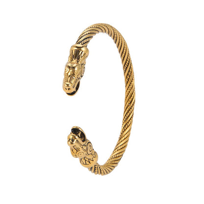 Viking Dragon Head Cuff Bracelet for Men | Norse Stainless Steel Bangle
