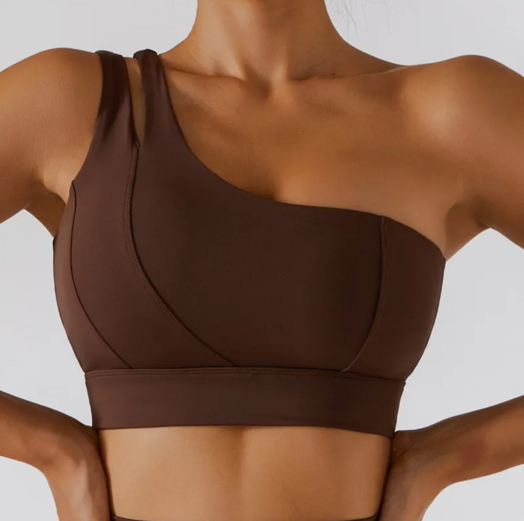Gerippter One-Shoulder-Yoga-BH & Activewear-Set – Damen-Sportbekleidung