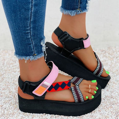 Color-Blocking Velcro Women's Platform Sandals