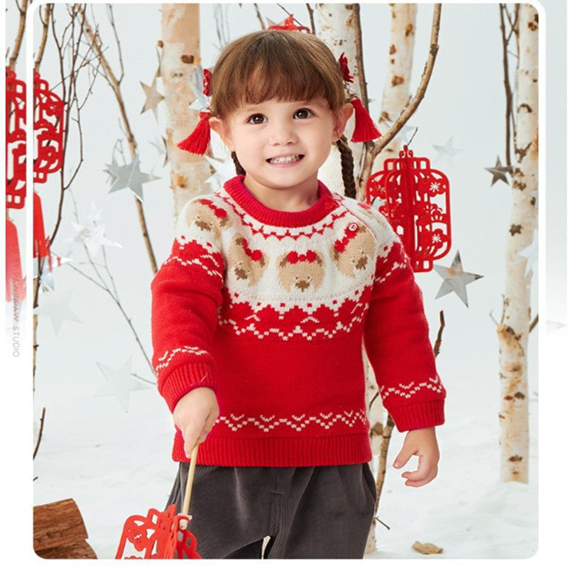 Girls' Cartoon Bear Knit Sweater