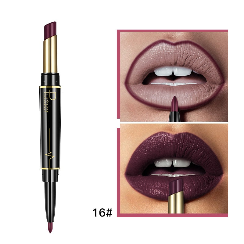 Double-Ended Matte Lipstick & Lip Liner Pencil – Long-Lasting Waterproof Lip Makeup