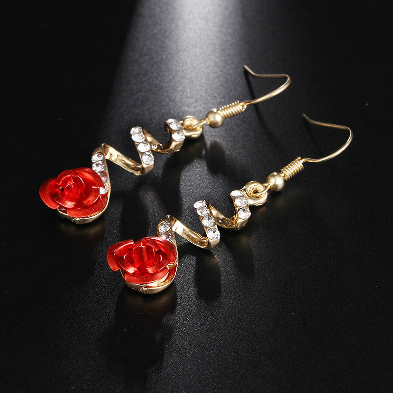 Red Rose Flower Earrings