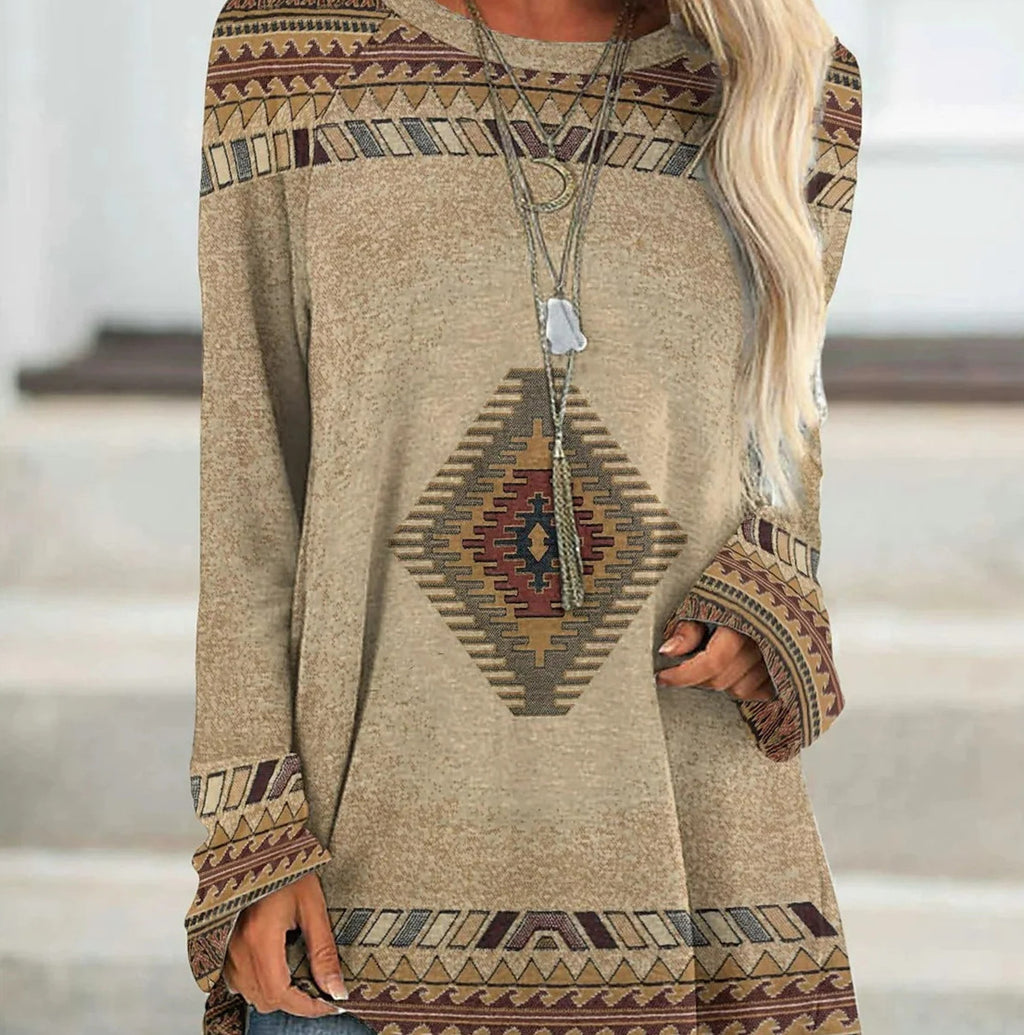 Retro Ethnic Style Long T-Shirt Dress