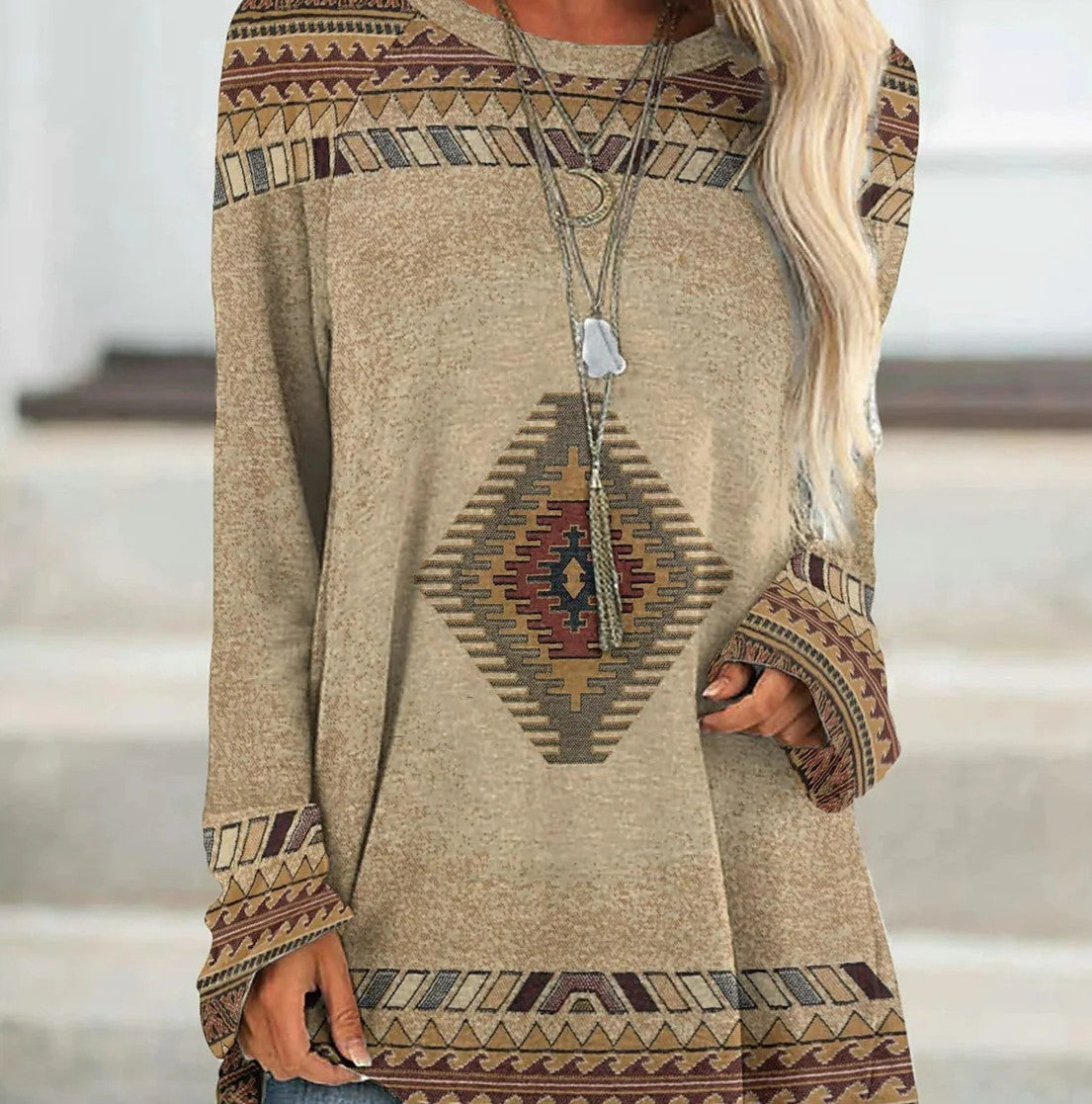 Retro Ethnic Style Long T-Shirt Dress