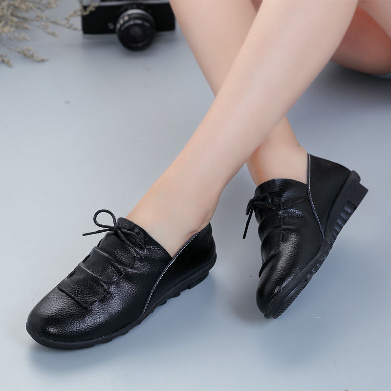 Damen Herbst Freizeit Lederschuhe – Flache Schuhe mit weicher Sohle für jeden Tag