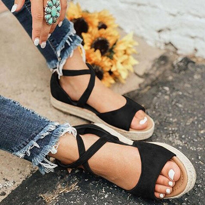 Women's Hemp Rope Platform Peep-Toe Sandals