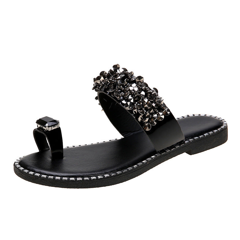 Summer Flat-heel Rhinestone Toe Sandals