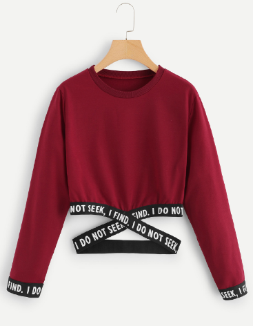 Letter Tie Long Sleeve Sweatshirt