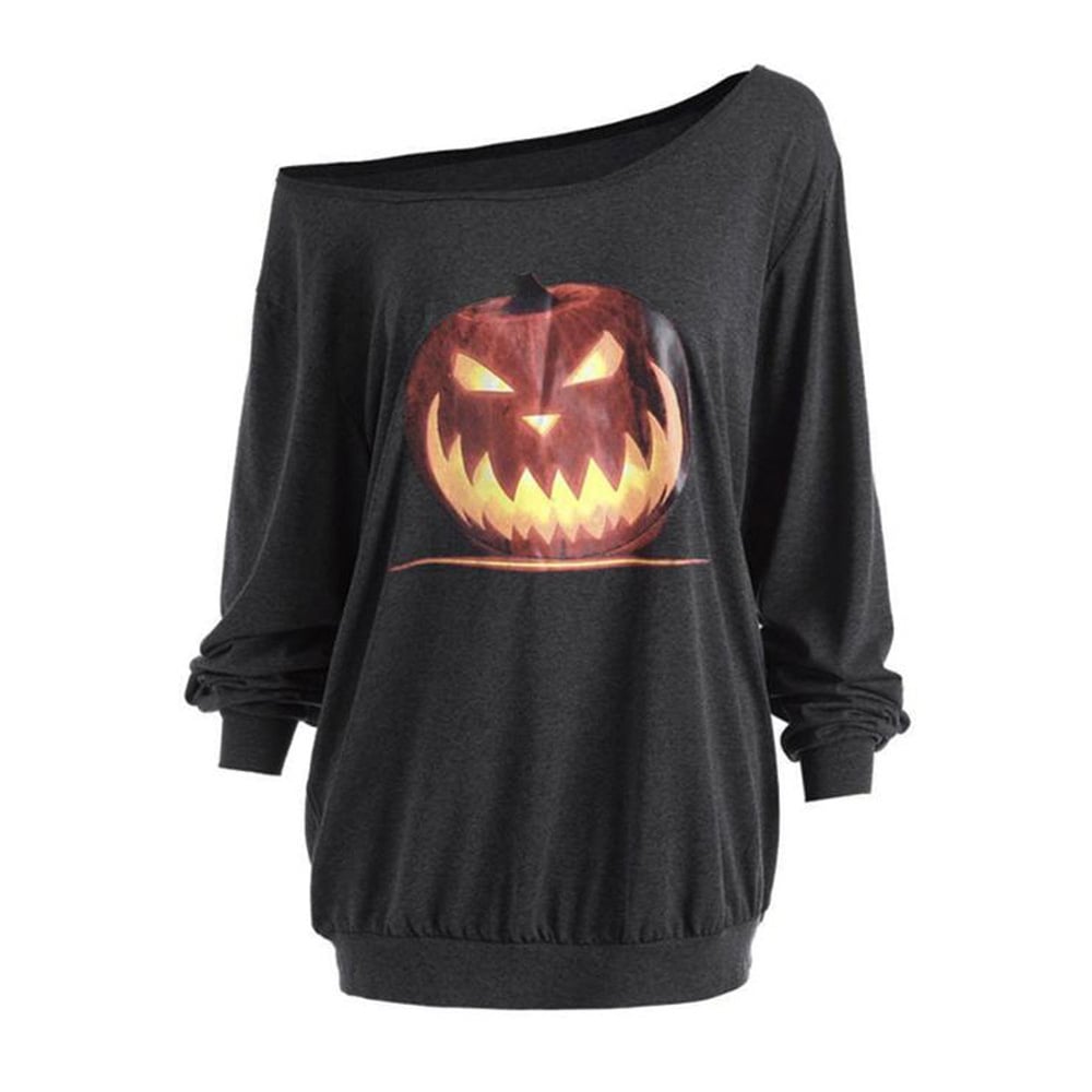 Women's Cross-Shoulder Pumpkin Halloween Top