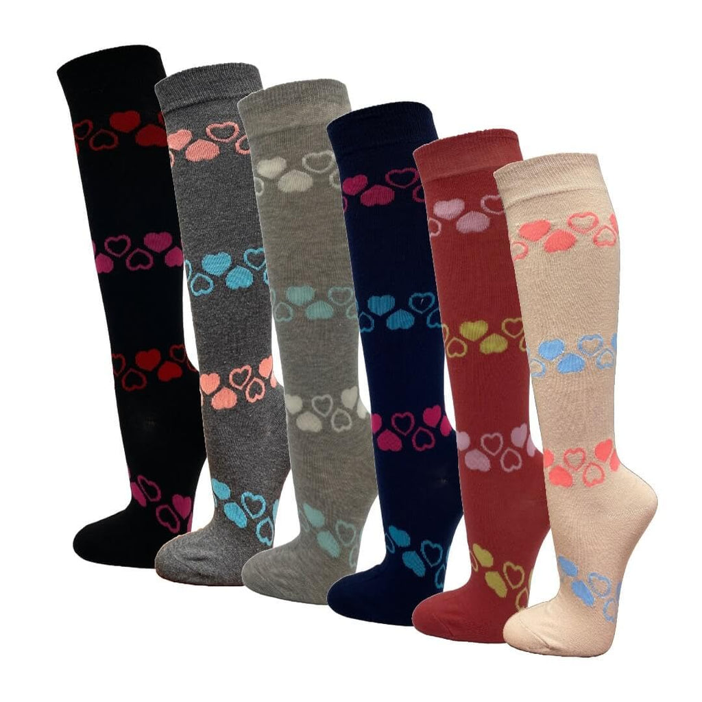 Women's Love Heart Knee High Socks – Patterned Fashion Socks, 6 Pairs (Size 9–11)