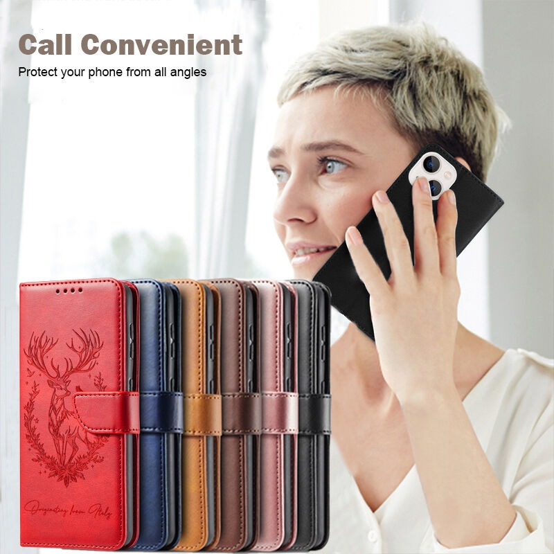 Deer-Print Leather Phone Case