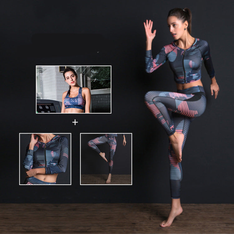 Bedrucktes Yoga-Set für Damen | Langarm-Top & Hose Sportbekleidung